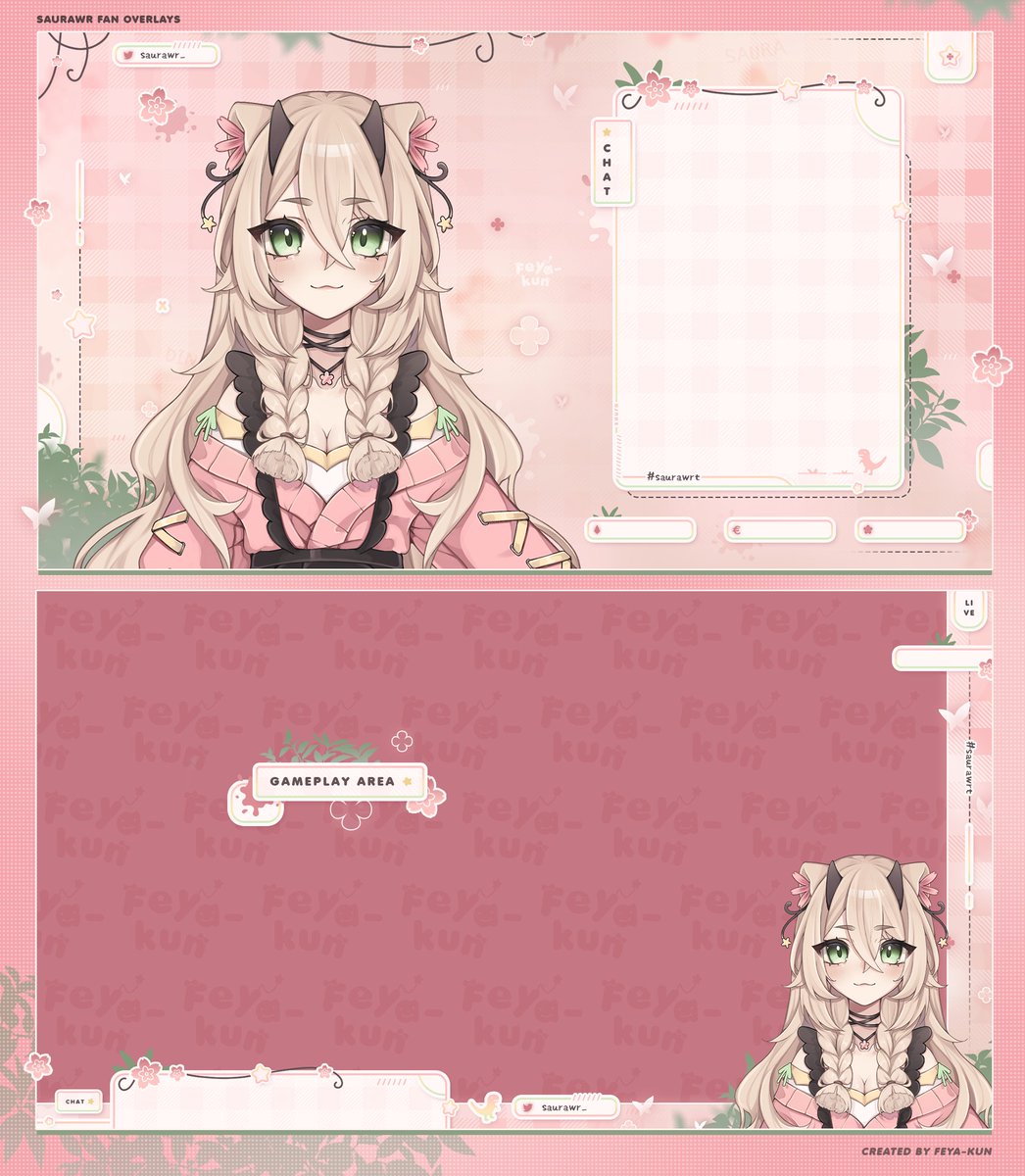 feya_kun's tweet image. 【11】fan stream overlays » @saurawr_  🌸🦕
 #feyakun #saurawrt #vtuber

₊˚⊹♡ i am biased. i love dino girls ₊˚⊹♡
