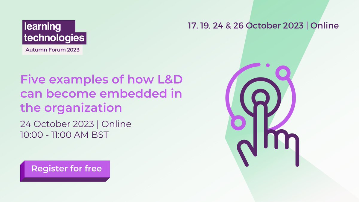 ⏰ Join us for Week 2! #LTAF @ebase will share 5 examples of how L&D has taken a transformational role in business, rather than offering a programme of courses. Come ready to share your successes in this area!👩‍💻 Register for free👉 ow.ly/78B650PZApK #Learning #LnD #Learn