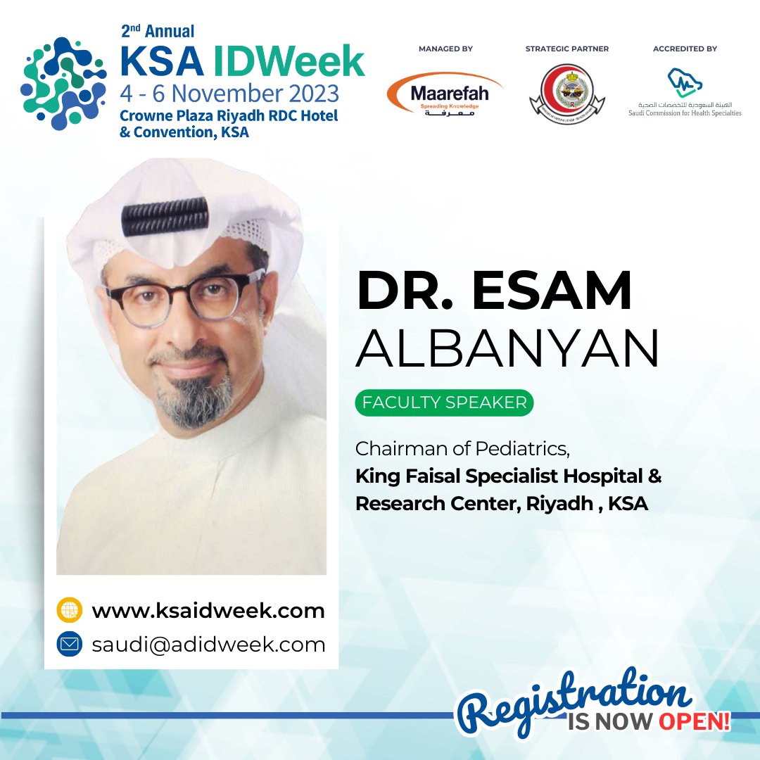 IDprofs's tweet photo. We are pleased to introduce Dr. Esam Albanyan, a reputable professional who will be guiding the session on "Respiratory Viruses in the Postpandemic Era." This session promises to be informative and engaging.
https://t.co/zBVKNxvLDG
#ksaidweek #riyadh #conference https://t.co/cnriuizrqs