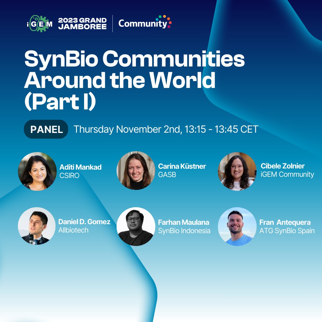 iGEMCommunity's tweet photo. The global synthetic biology community comes together at the World Expo of Synthetic Biology!

Learn how synbio associations from around the world are building local synbio ecosystems at the 2023 iGEM Grand Jamboree.

https://t.co/PMBIUAiYLx

#iGEM2023
1/n https://t.co/ieWByrh2Ro