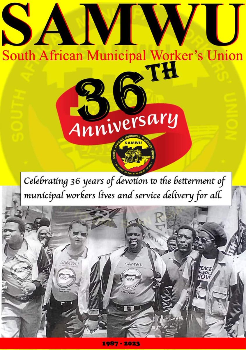 _cosatu's tweet photo. This year, members of #SAMWU are celebrating the 36th Anniversary of the union #HappyBirthdaySAMWU https://t.co/zyZ9Bjm0cz