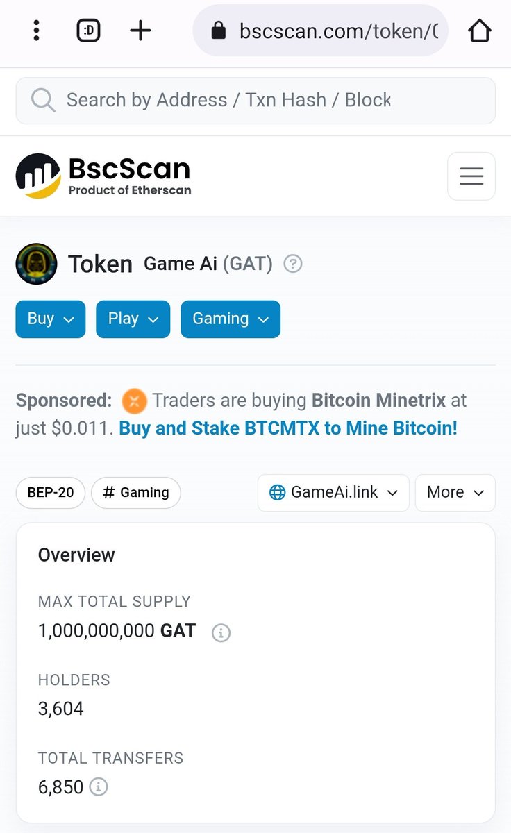 🔵Our information has been updated in BSCscan, you can check our information.

⭕Stay tuned for more good news
🔶 bscscan.com/token/0xdacd06…

#BSC #GAT #GameAi #BNB #btc