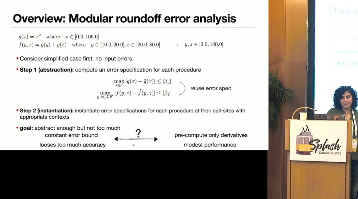 The last talk of the session is given by Rosa Abbasi Boroujeni, with Modular Optimization-Based Roundoff Error Analysis of Floating-Point Programs