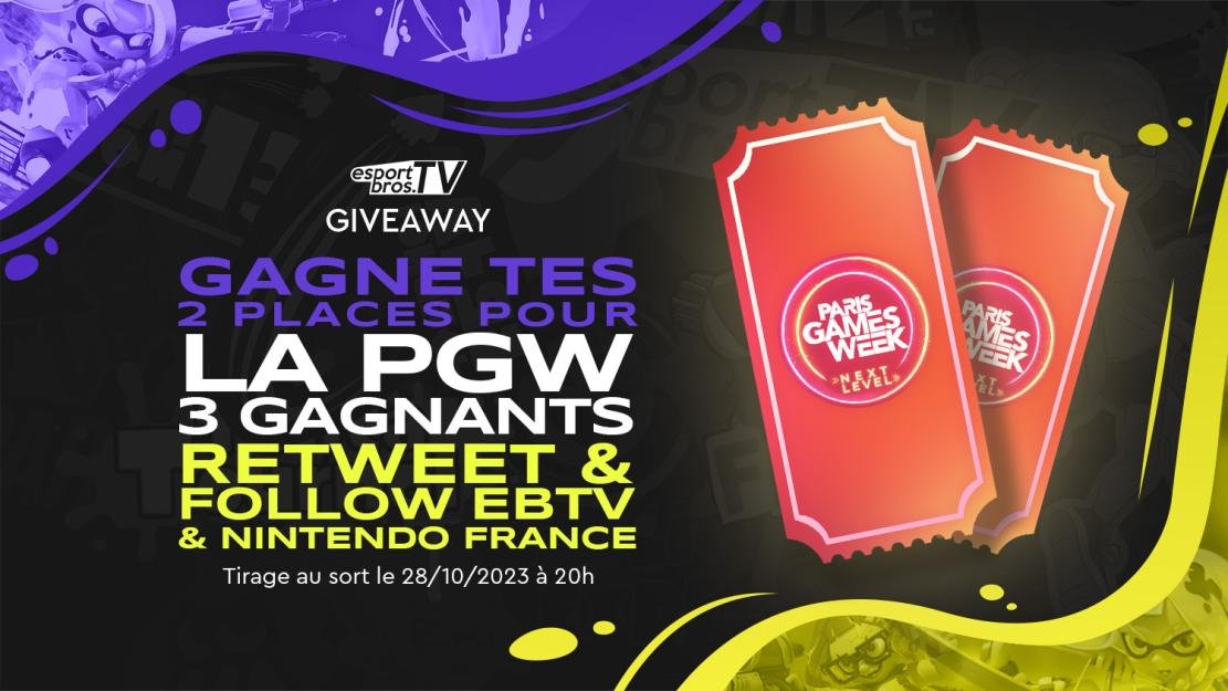 🎉 Gagne tes places pour #NintendoPGW du 1er au 5 novembre !

🎁 3 gagnants remporteront 2 tickets pour le jour de leur choix 🎟️🎟️

Pour tenter ta chance...
➡️ Suis <a href="/NintendoFrance/">Nintendo France</a> et <a href="/eSportBrosTV/">eSportBrosTV (ebTV)</a> 
➡️ Repost cette publication
➡️ Tag la personne avec qui tu veux venir en réponse