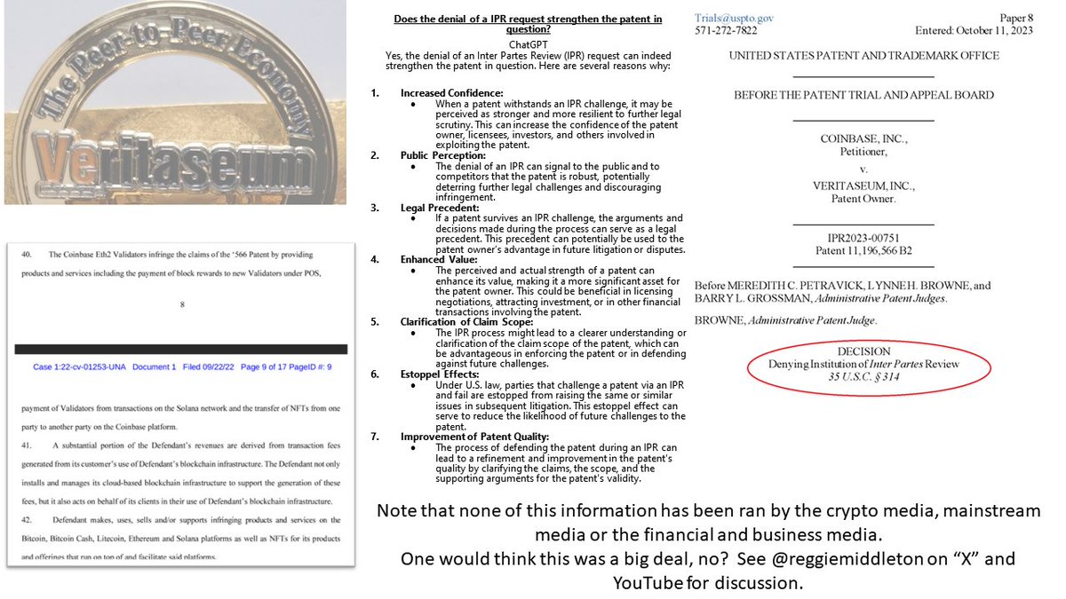ReggieMiddleton's tweet photo. Look what #ChatGPT says about IPR petition denials. Why hasn't any of the media covered what is likely the most important development in the blockchain space?
@Coindesk, @cointelegraph, @bloomberg, @fortune, @forbes, @WSJ, anyone? See what you miss when relying on media for news? https://t.co/bgK5iUMjLO