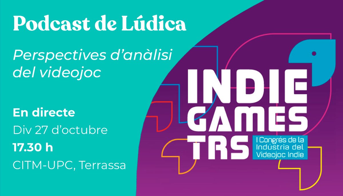 🗓️🎙️Segueix la gira del PODCAST! Aquest divendres farem el programa a l'#IndieGamesTRS, al plató del <a href="/CITM_UPC/">CITM UPC</a>. Descobrirem aquest nou congrés i coneixerem les tres línies de recerca en videojocs de <a href="/elifonts_g/">Elisabet Fonts</a>, @Lalisimi i Lluís Anyó.