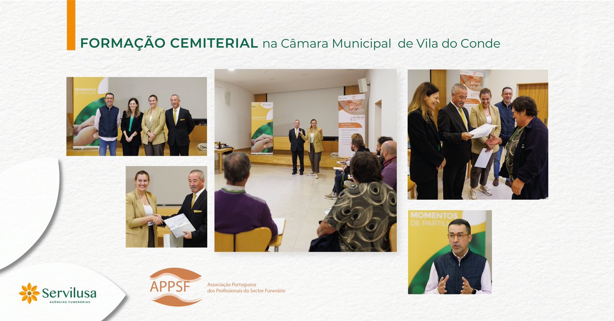 Servilusa's tweet photo. A #APPSF, com o apoio da #Servilusa e a organização da CM de Vila do Conde, organizou nos dias 18, 19 e 20 de outubro uma ação de formação para técnicos cemiteriais da autarquia.
A ação foi conduzida pelo Dr. Victor Sebastião, psicólogo e formador da APPSF. https://t.co/NrD4RlgU6y