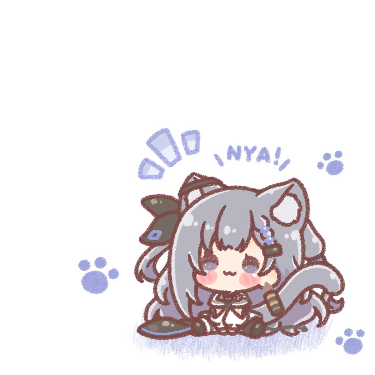 1girl chibi grey hair solo tail animal ears cat ears  illustration images