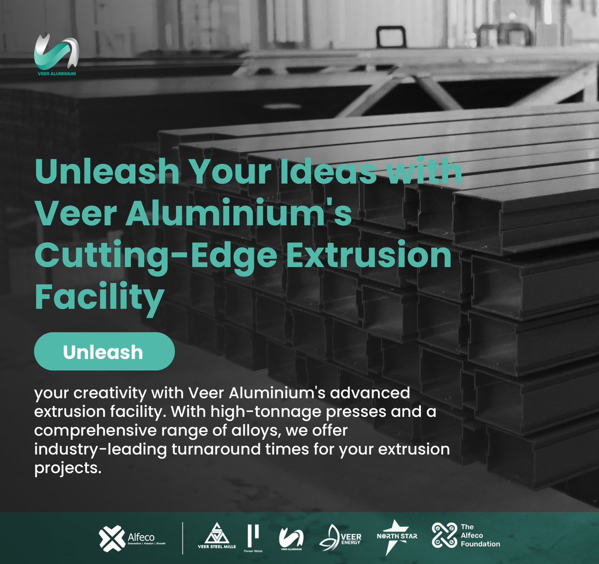 From standard profiles to complex designs, our facility is equipped to bring your ideas to life with precision and speed. #CuttingEdgeExtrusion #VeerAluminium #PrecisionAndSpeed #AlfecoGroup #PioneerMetals #VeerSteelMills #VeerEnergy #AlfecoFoundation #vanorthstar