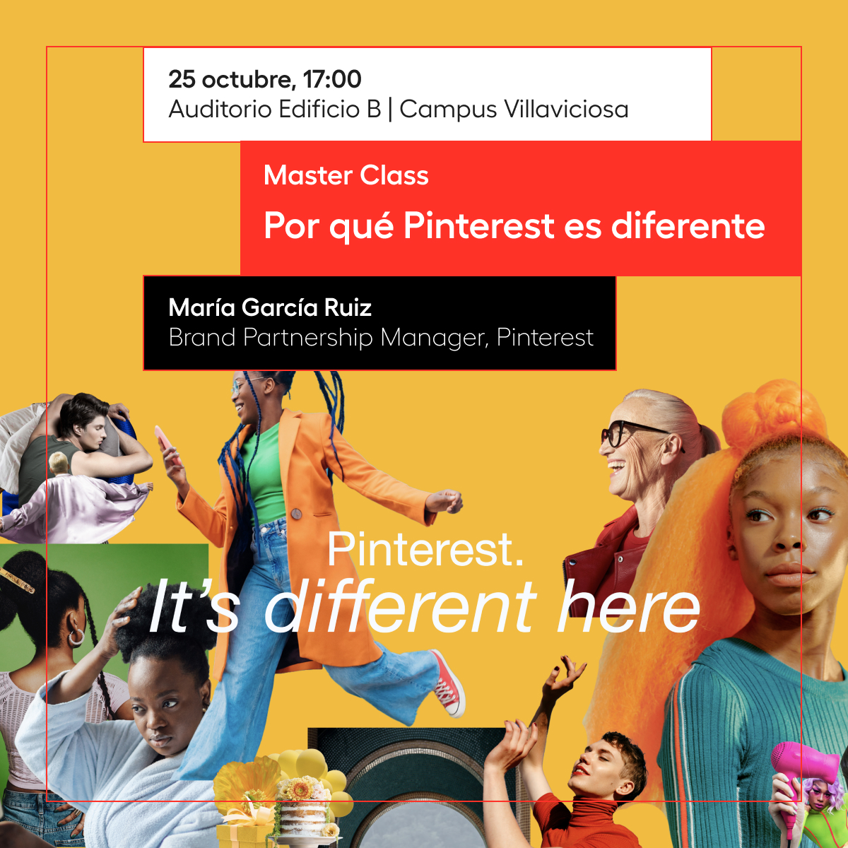 Creative Campus te desvela los secretos de Pinterest de la mano de su Brand Partnership Manager, María García Ruiz.

Te esperamos en el Auditorio del Edifico B el 25 de octubre a las 17:00 h.

Apúntate en el siguiente enlace: 
creativecampus.universidadeuropea.com/eventos/por-qu…