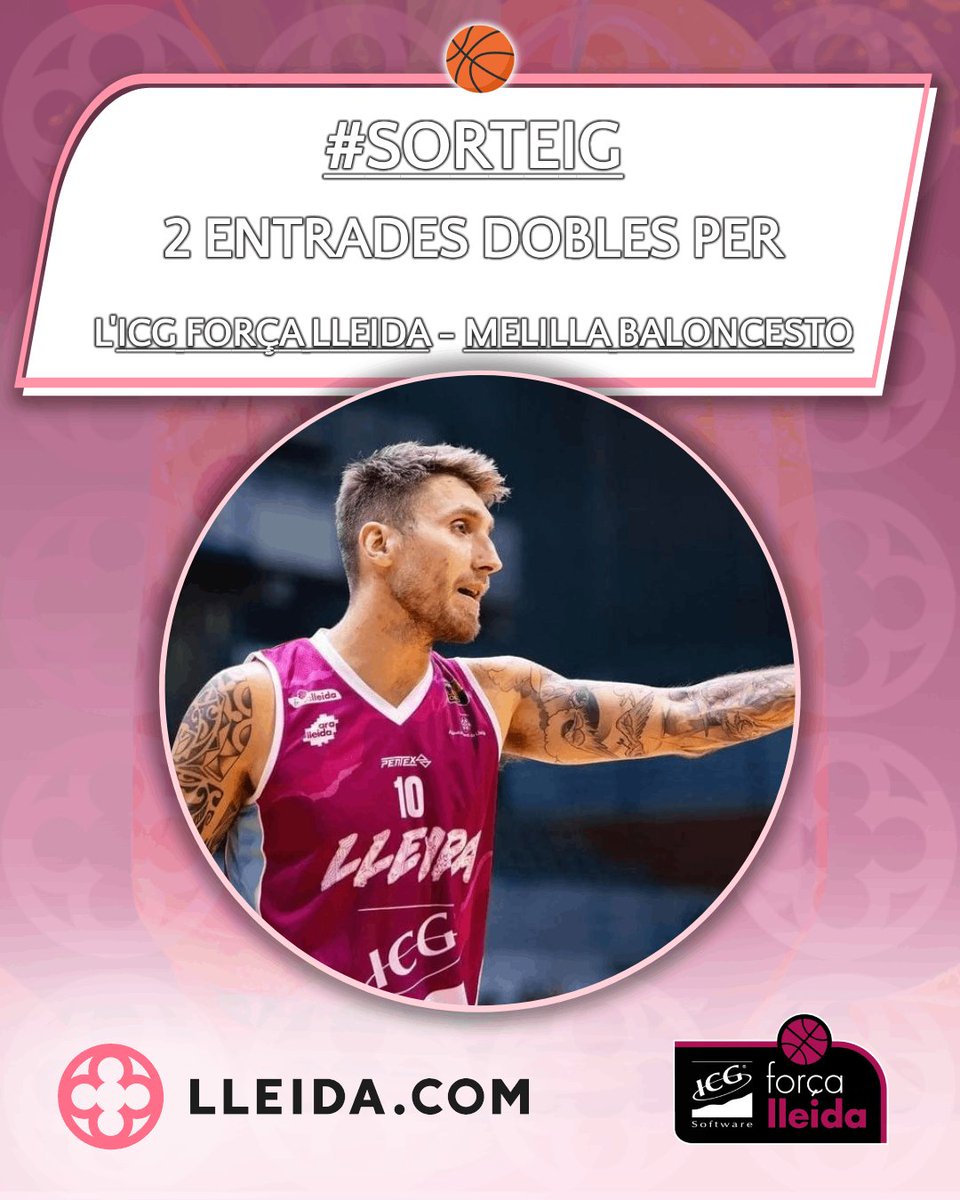 🏀 #SORTEIG | Regalem 2 ENTRADES DOBLES pel #ForçaLleida - Melilla Baloncesto ⬇️
1️⃣Like❤️+RT🔃
2️⃣Menciona/comenta amb qui hi aniries
3️⃣Segueix <a href="/Lleidacom_ag/">LLEIDA.COM Agenda</a>, <a href="/lleidacom/">LLEIDA.COM</a> i <a href="/flleida/">HIOPOS LLEIDA</a> 
🍀Tancament dilluns 30/10 (11h)
🔗Més info i bases: lleida.com/concurs/sortei…