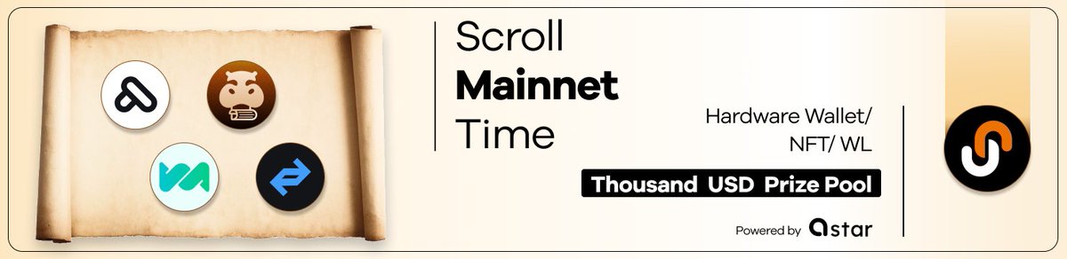 📢Scroll Mainnet Time!

✨ We're giving YOU the chance to WIN our Exclusive Collection! 

😍We prepare Hardware Wallet, NFT, Meson Premium Lite and so on

Are you ready?🤔 Join with <a href="/scrollnsdomains/">Scroll Name Service</a> <a href="/atem_network/">Atem Network</a> <a href="/zkmarkets/">zkMarkets</a> <a href="/Hippo_Swap/">Hippo Swap</a> <a href="/mesonfi/">Meson Finance</a> 

👉:galxe.com/star/campaign/…