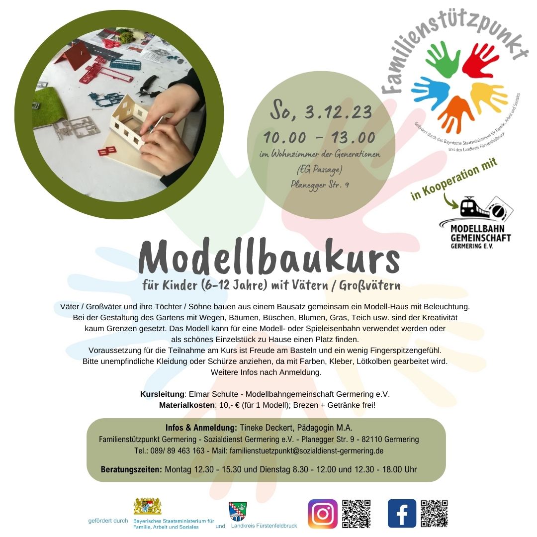 MbGGeV's tweet photo. In zeitlicher Nähe zum #tagdermodelleisenbahn bieten wir dieses Jahr am So. 03.12. erneut - in Zusammenarbeit mit dem Familienstützpunkt - einen Bastelkurs für Väter bzw. Großväter mit Ihren Kindern bzw. Enkeln an!

Anmeldungen ab sofort beim Familienstützpunkt #Germering möglich https://t.co/fqohHH7tAJ