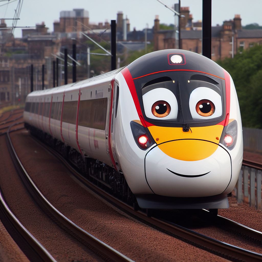 LNER's tweet photo. Move over Thomas - and say hello to 'Azuma and Friends'!

Just for fun, we asked AI to reimagine some of our fleet (past and present) as cartoon characters.

What do you think? We might just stick to the beautiful liveries created by our amazingly talented in-house team instead! https://t.co/FOGHyDykEp