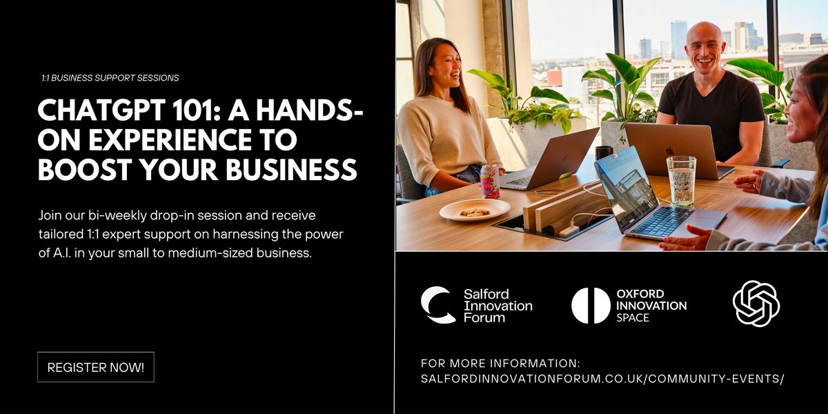ChatGPT 101: 1-1 support to Boost Your Business

Following our AI event 2 weeks ,we have opened a Bi weekly sessions

To give 1:1 support for harnessing the power of AI in your small to medium-sized business.

salfordinnovationforum.co.uk/community-even…

#event #ai #chatgpt #officesapce #manchester