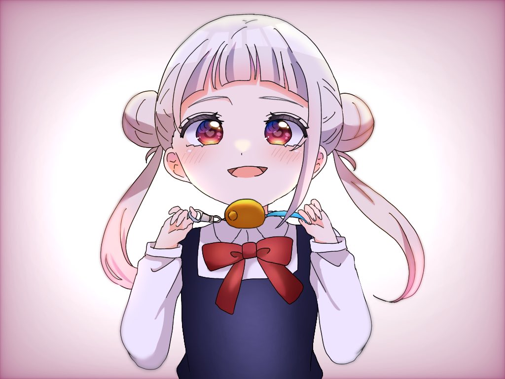 1girl double bun hair bun solo twintails red eyes white hair  illustration images