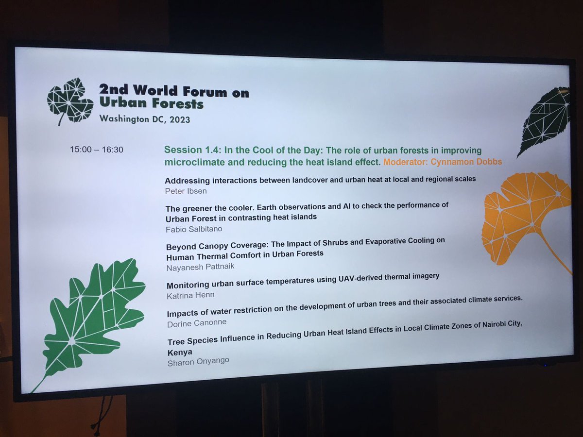 I was honored to participate as a speaker at the #WFUF2023 hosted by @FAOForestry & @arborday in Washington, DC. I presented our research findings on #NBS to #UHI mitigation in Nairobi City. Grateful to the organizers, my thesis advisors, co-authors & mentors. #SDG3 #SDG11