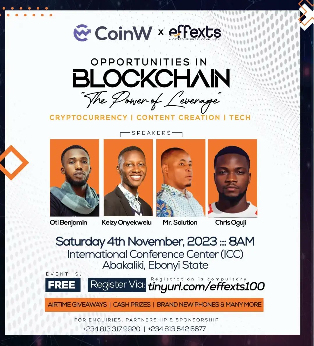 Effexts100's tweet photo. The Biggest Blockchain Event in Ebonyi State Nigeria.  w/@cryptosolu
@wilsonthebrand 
We are recruiting young Nigerians into the Blockchain Ecosystem to maximise the opportunities there in.
Register: https://t.co/qe3geCDZbt

#Blockchain #Events #Opportunities https://t.co/hTSYFFbx8X
