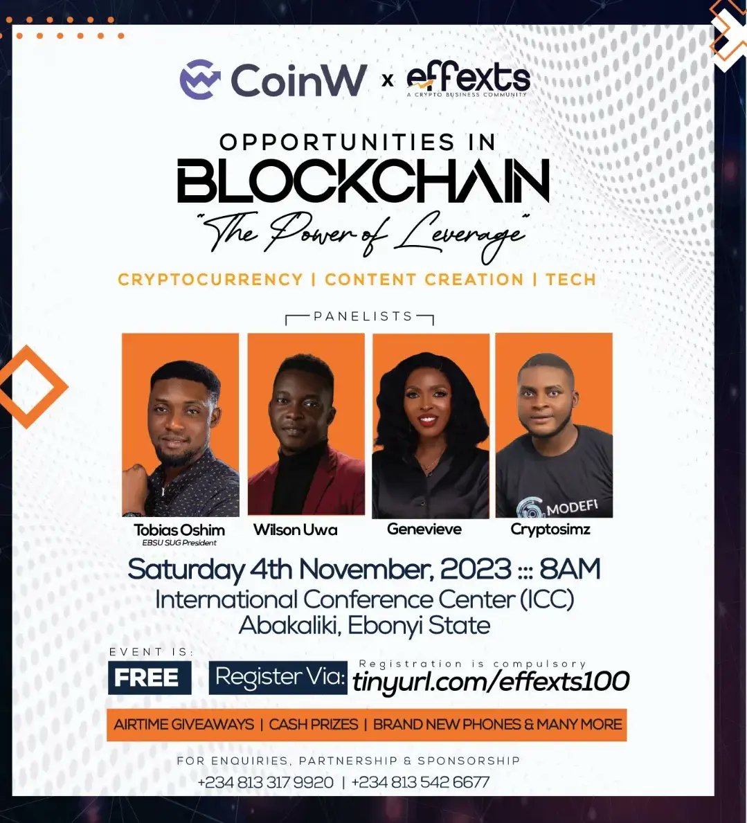 Effexts100's tweet photo. The Biggest Blockchain Event in Ebonyi State Nigeria.  w/@cryptosolu
@wilsonthebrand 
We are recruiting young Nigerians into the Blockchain Ecosystem to maximise the opportunities there in.
Register: https://t.co/qe3geCDZbt

#Blockchain #Events #Opportunities https://t.co/hTSYFFbx8X