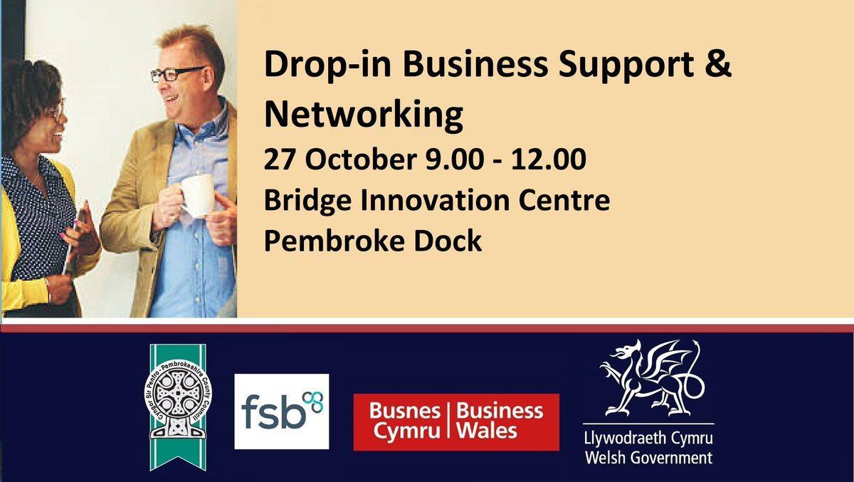 This month at Drop-in Business Support &amp; Networking we welcome Landsker Business Solutions, Pembrokeshire Lottery, Futureworks, Visit Pembrokeshire, UK Export Finance, FSB, Business Wales, CEMET, Development Bank of Wales ow.ly/SlWK50MROXX