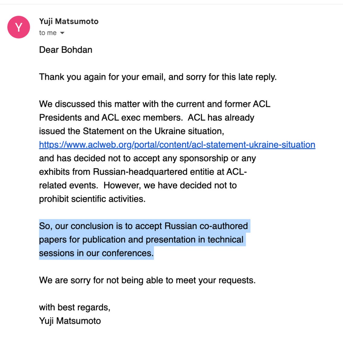 BgDidenko's tweet photo. Two esteemed conferences in the #NLP and #AI sphere, #EMNLP (@emnlpmeeting) &amp; #ACL (@aclmeeting), have expressed no objections to the participation of researchers from sanctioned Russian State entities involved in weapon development used against Ukrainians in their events. (1/10) https://t.co/myBDk8plhI