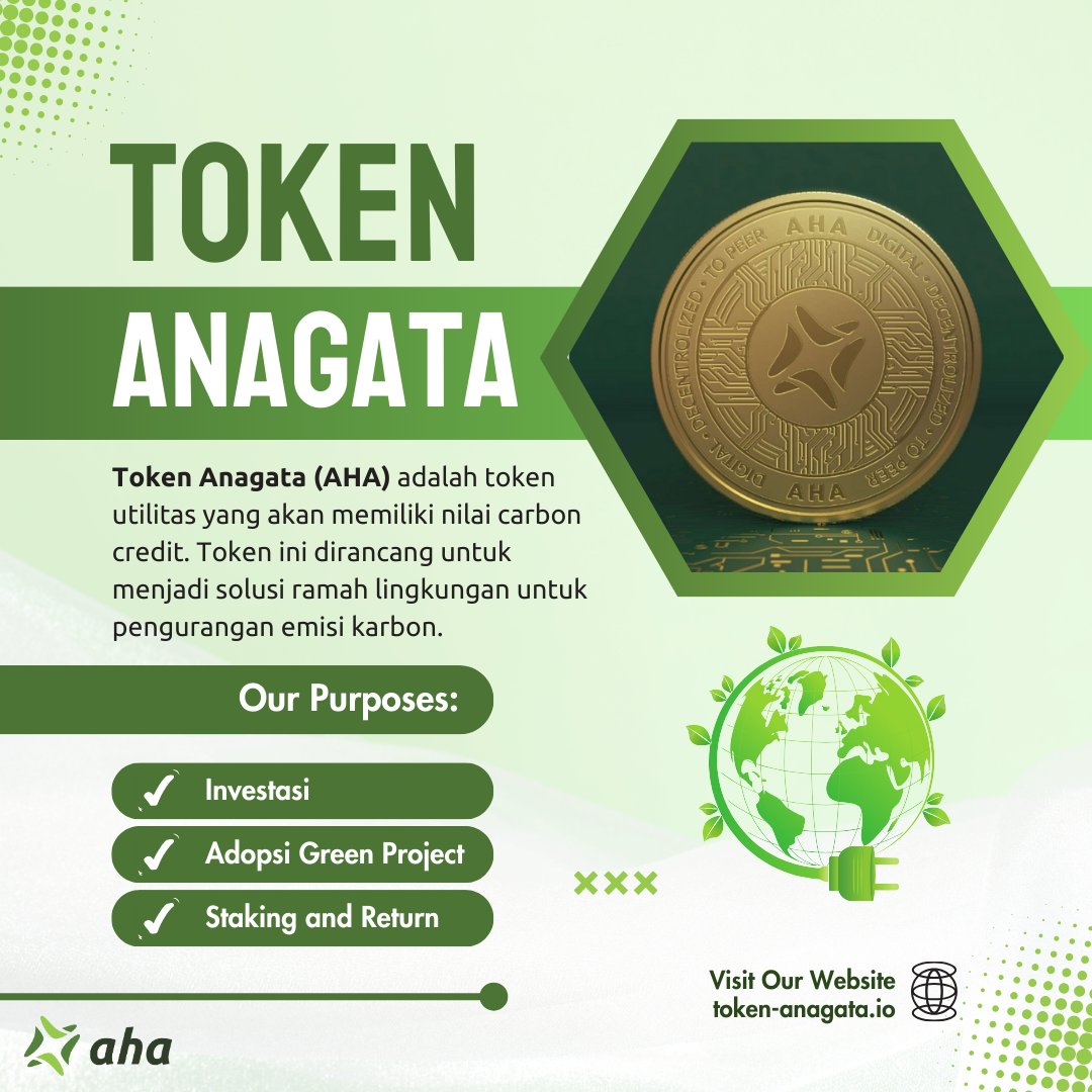 Introducing Token Anagata (AHA), sebuah token atau cryptocurrency yang dirancang untuk mendukung carbon credit, green project, serta pengurangan karbon dunia.

Kunjungi website kami token-anagata.io

#tokenAnagata #CarbonCredit #GreenEnergy  #RamahLingkungan