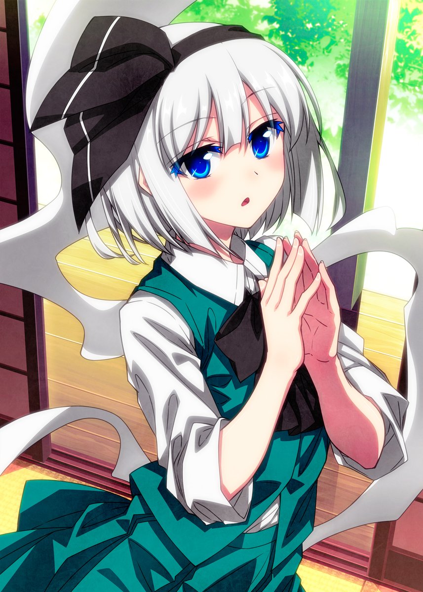 konpaku youmu ,konpaku youmu (ghost) 1girl solo blue eyes skirt short hair white shirt white hair  illustration images