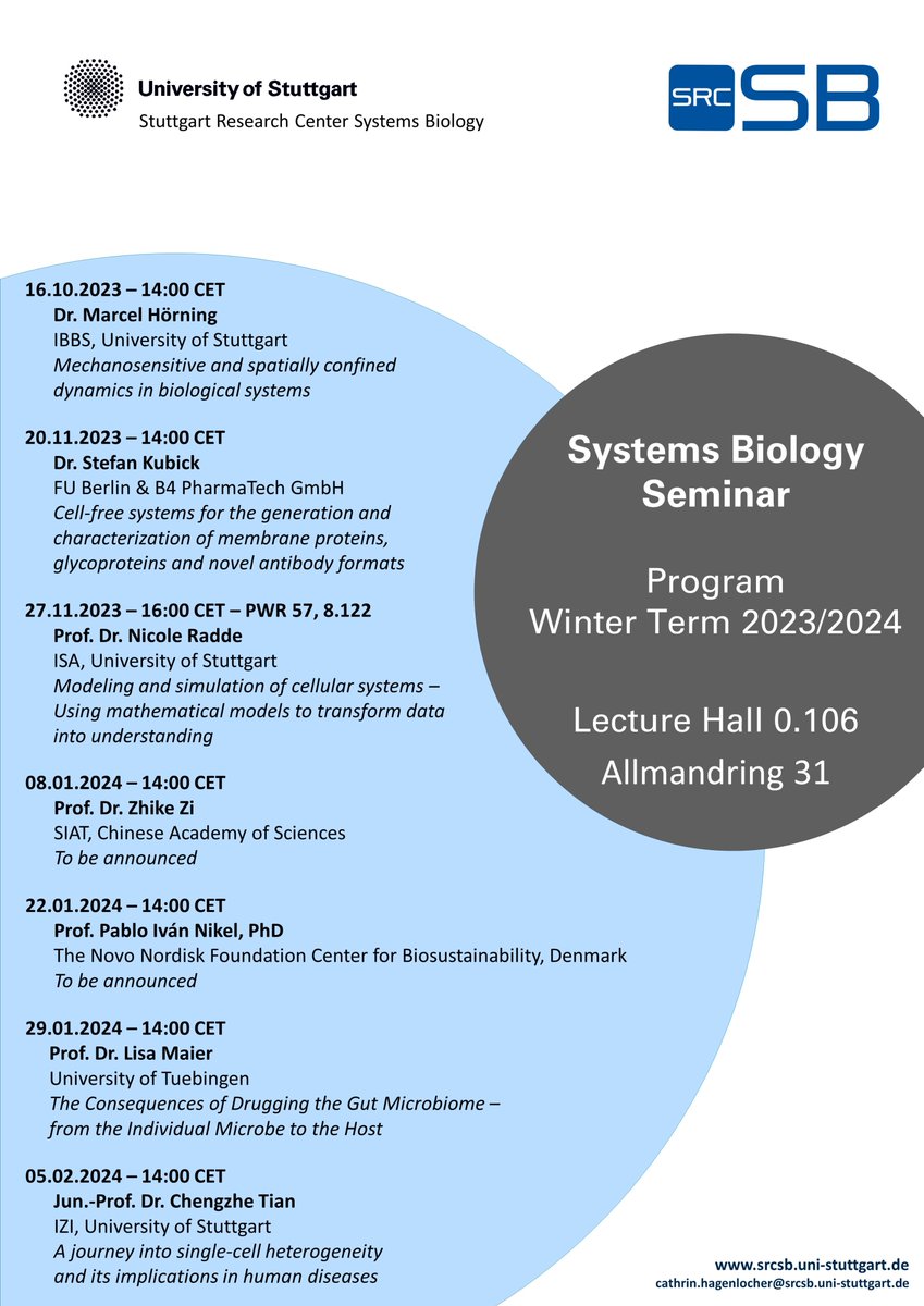 srcsb's tweet image. We are happy to announce the Systems Biology Seminar programme for the winter term 2023-2024!