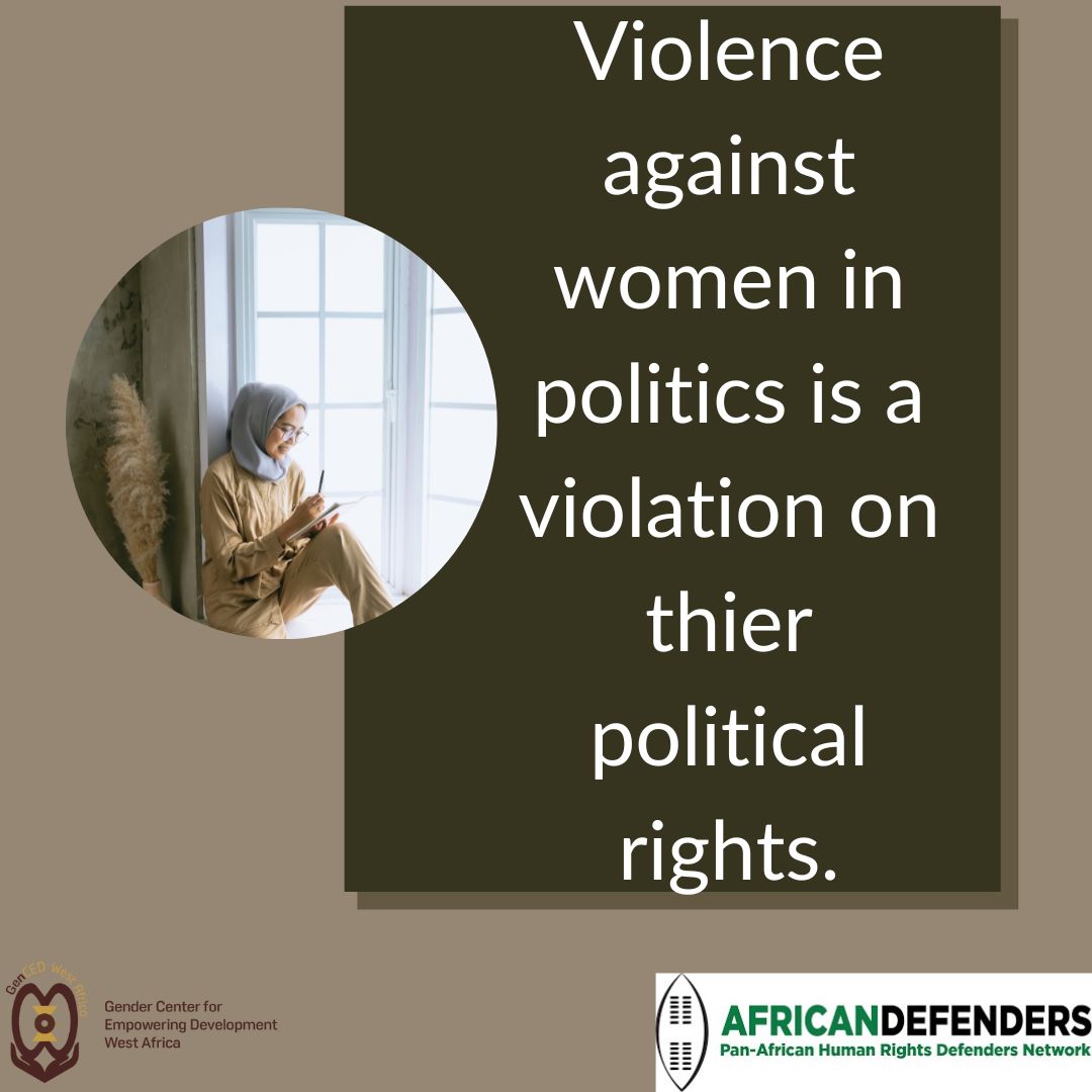 Violence against women in politics (VAWIP) occurs within the political sphere but specifically targets women. It restricts women's mobility and capacity to participate within the political sphere. #EndVAWIP #GenderEqualityNow. 
@AfricanWHRD @AfricaDefenders @DefendDefenders