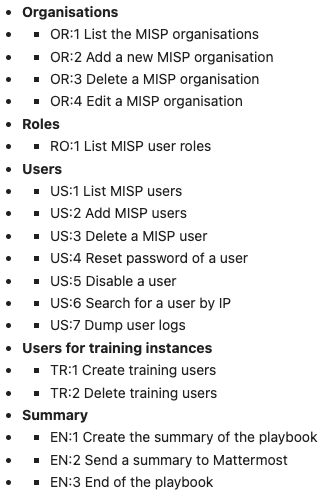 cudeso's tweet photo. There's a new @MISPProject  playbook that shows how to create users and organisations, get user logs and create large number of users at once (fe. for trainings). All with PyMISP. https://t.co/IQ8s02MAar) , inspired by misp_control from @rommelfs  https://t.co/hVFR58Ch5o https://t.co/OnjFl1vGm0