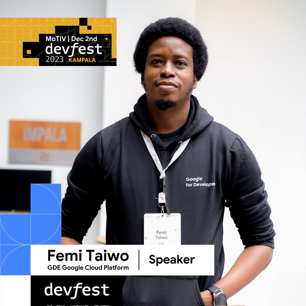🥳We're excited to introduce <a href="/dftaiwo/">Femi TAIWO #DevFestLagos</a> as our first speaker, driven by a relentless desire to explore the workings of technology. 

He is a Google Developer Expert in Google Cloud Platform, GDG Co-Organizer and CTO @INITS.
Register here:
bit.ly/DevFest-Kampal…

#DevFestKampala23