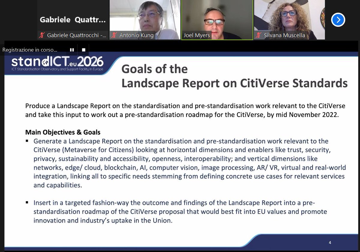 Stand_ICT's tweet photo. 🏃♂️ If you can't make it, don't worry! We're going to upload the recording and the slides here: https://t.co/atRZKTqkGx
🧔 Joel Myers - @IEEESA is now telling us more about the work behind the drafting of the #StandICT TWG Landscape report on the #CitiVerse #standards. https://t.co/CSGtiRV8yi