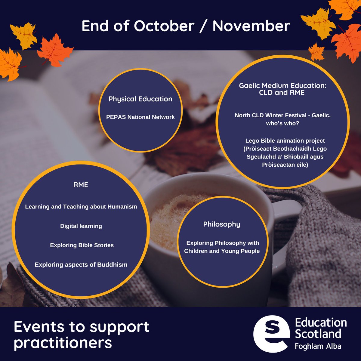 EducationScot's tweet photo. Are you passionate about RME, Physical Education, or Philosophy? We're delivering a range of professional learning opportunities to support you in your everyday work. Visit our website to find out what's coming up this autumn. 👇https://t.co/HO5WRYzXUz https://t.co/Imm0Vt2dS3