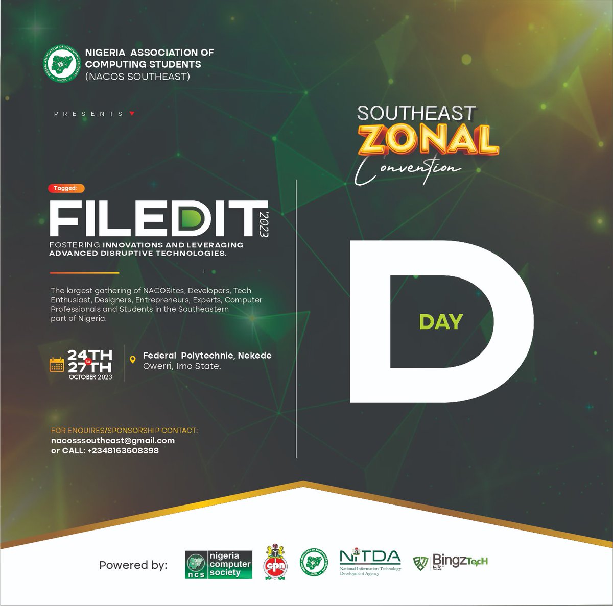 nacossoutheast's tweet photo. It's D-Day at the NACOS Southeast Zonal Convention 2023! ππ‘
On behalf of the 15th NACOS Southeast Executives, we wish everyone safe trip and we can't wait to meet us all.
You can register if you haven't yet: https://t.co/1GOAP3gklm
#FILEDIT2023
#NACOSSoutheast
#NACOS https://t.co/YyC5v7gnnQ