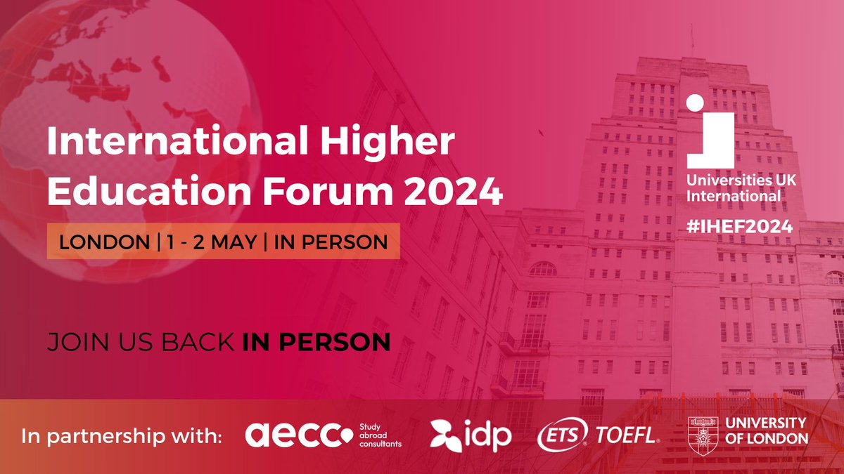 Universities UK International (@uukintl) on Twitter photo 🥁 Introducing our new-look International Higher Education Forum 2024 theme. We can't wait to share more content ahead of our biggest #IHEF2024 yet...
🤝 In person
🏢 Senate House <a href="/LondonU/">University of London</a>
📅 1-2 May 2024
🎟️ Tickets now available 👉 loom.ly/waNzWd0 🥁 Introducing our new-look International Higher Education Forum 2024 theme. We can't wait to share more content ahead of our biggest #IHEF2024 yet...
🤝 In person
🏢 Senate House <a href="/LondonU/">University of London</a>
📅 1-2 May 2024
🎟️ Tickets now available 👉 loom.ly/waNzWd0