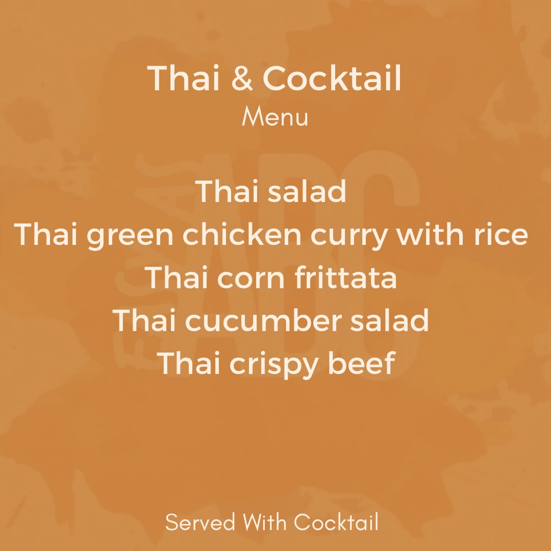 ABCat22B's tweet photo. 22B’s Sip &amp; Cook Menu Options:

Thai &amp; Cocktail 
Bruschetta &amp; Prosecco 
Pasta &amp; Wine https://t.co/WbfErNAICn