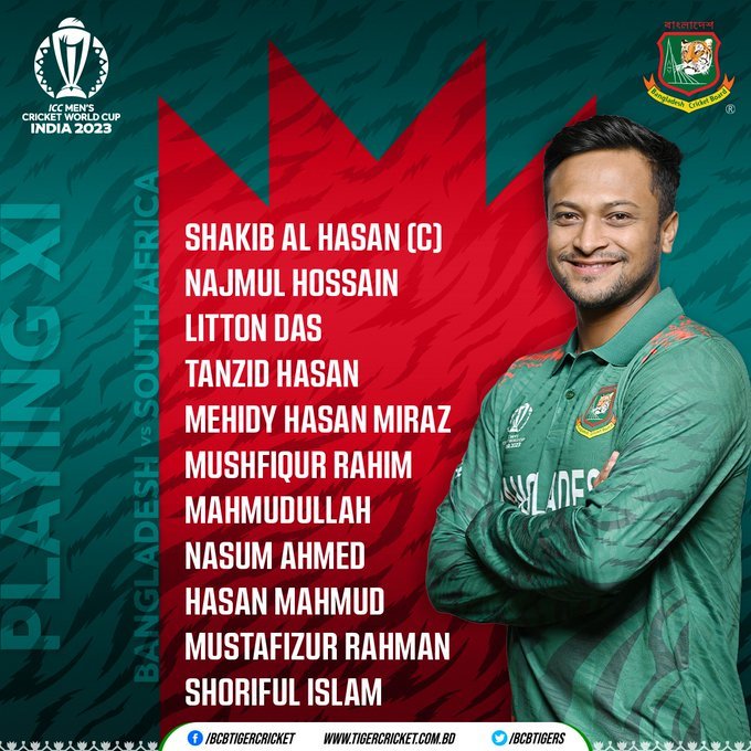 mdamanullahbd's tweet photo. ICC Men's Cricket World Cup 2023
Bangladesh 🆚 South Africa 🏏

Bangladesh Playing XI 🫶 🇧🇩

Photo Credit: ICC/Getty

See this link: https://t.co/vjYqdVTcsK

#BCB | #SAvBAN | #CWC23 #USA #livecricket #icc https://t.co/P103iizYHN