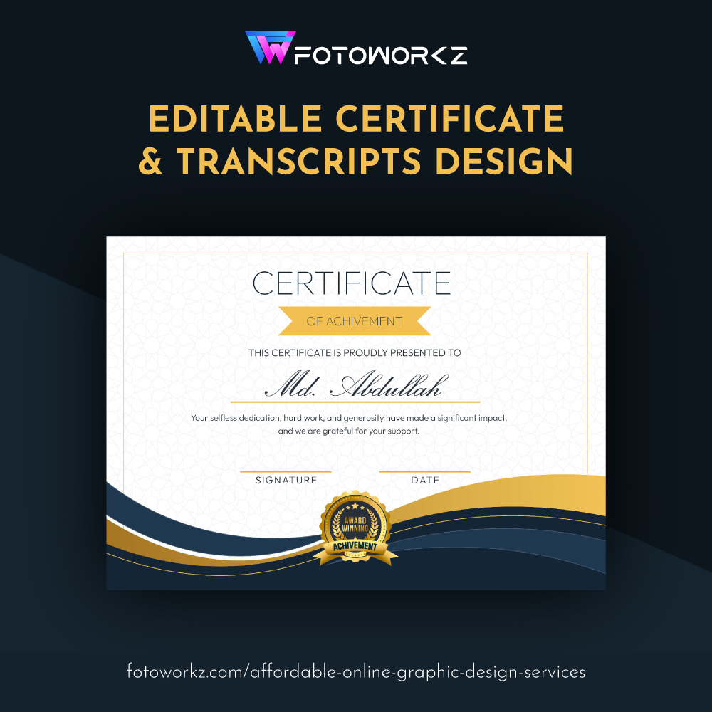 🎓 Explore endless possibilities with our Editable Certificate & Transcripts service! 📜 Unlock your educational journey, design personalized certificates, and transcripts like never before. tinyurl.com/mr3ua3ut #Education #EditableCertificates #GraphicDesign #Fotoworkz