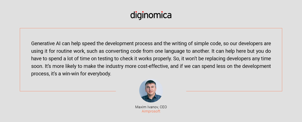 Aimprosoft's tweet photo. CEO of #Aimprosoft, Maxim Ivanov, considered the transformative potential of generative #AI in the #outsourcing industry for @diginomica. He explored if there is a threat of replacing #IToutsourcing partnerships with #GenAI tools.
Read the article – the link in the comment ⬇️ https://t.co/tLbxXzMWc2