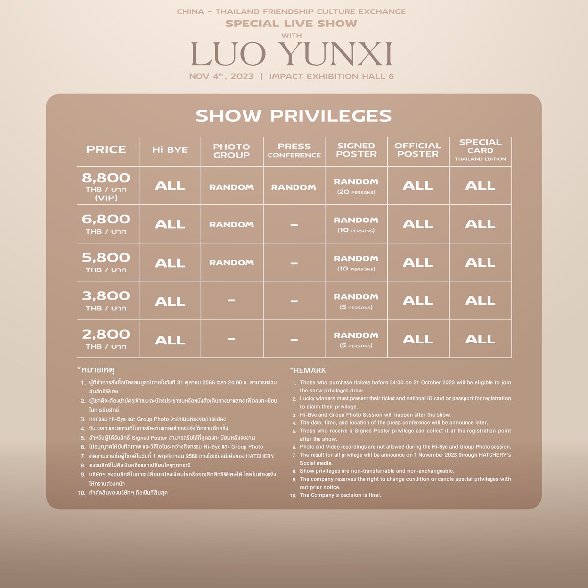 HATCHERY_TH's tweet photo. China-Thailand Friendship Culture Exchange “Special Live Show with Luo Yunxi”

📅 วันแสดง: 4 พฤศจิกายน 2566 เวลา 18.00 น. 
📍สถานที่: อิมแพ็ค เอ็กซิบิชั่น ฮอลล์ 6
🎫 จำหน่ายบัตร : 25 ตุลาคม 2566, 12.00 น.เป็นต้นไป
🔗  https://t.co/g418KqmvQj / https://t.co/x5iPSBD2Rm 
………………………..

China-Thailand Friendship Culture Exchange “Special Live Show with Luo Yunxi”

📅 4 November 2023 6PM 
📍 Impact Exhibition Hall 6
🎫 Ticket on sale: 25 October 2023 (WED),12PM onwards
🔗  https://t.co/g418KqmvQj / https://t.co/x5iPSBD2Rm 

#SpecialLiveShowLuoYunxi
#LUOYUNXI #HATCHERY #LIVEWERKZ