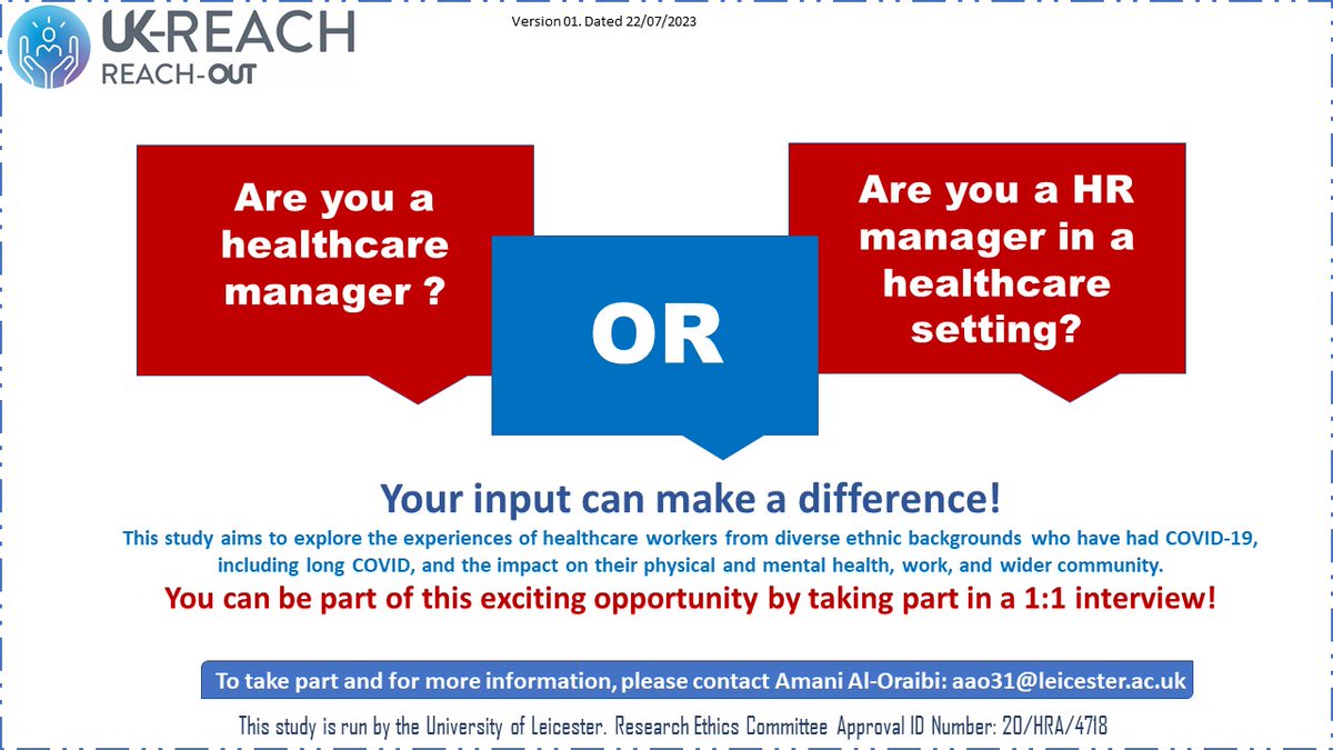 Amani Al-Oraibi (@amanialoraibi) on Twitter photo 📢 Calling all UK healthcare/HR managers!
How are you supporting your team? What guidance are you following? What support do you need as a manager in Healthcare? Share your insights & help us shape a better support for healthcare workers. #LongCOVID #Healthcareworkers <a href="/NHS_RHO/">NHS Race & Health Observatory</a> 📢 Calling all UK healthcare/HR managers!
How are you supporting your team? What guidance are you following? What support do you need as a manager in Healthcare? Share your insights & help us shape a better support for healthcare workers. #LongCOVID #Healthcareworkers <a href="/NHS_RHO/">NHS Race & Health Observatory</a>