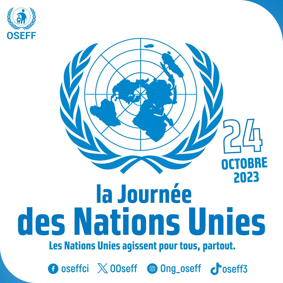 OOseff's tweet photo. 🌍✨ Nous célébrons la Journée des Nations Unies, marquant l'anniversaire de la Charte des Nations Unies en 1945.
Les Nations Unies s'engagent sans relâche pour la paix, les droits de l'homme, le développement durable et l'égalité.
#Oseff #JournéedesNationsunies #ONU #UNDay https://t.co/fcnXBlEJcV