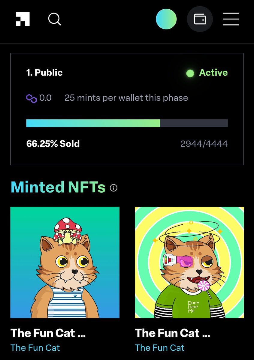 TheFunCat's tweet photo. Thanks for your appreciation and support, The Fun Cat's next target is to reach 90% mint, 🙏🙏🙏🙏😺😺😺😺.

Supply 4444 (0.00 $MATIC) 

Mint at 👉 
https://t.co/lkiYBNH7RG

#NFTCommunity #onPolygon #PolygonCommunity #NFT #NFTCollection #NFTsales #mint #LaunchMyNFT #TheFunCat https://t.co/D56p6hPvqZ