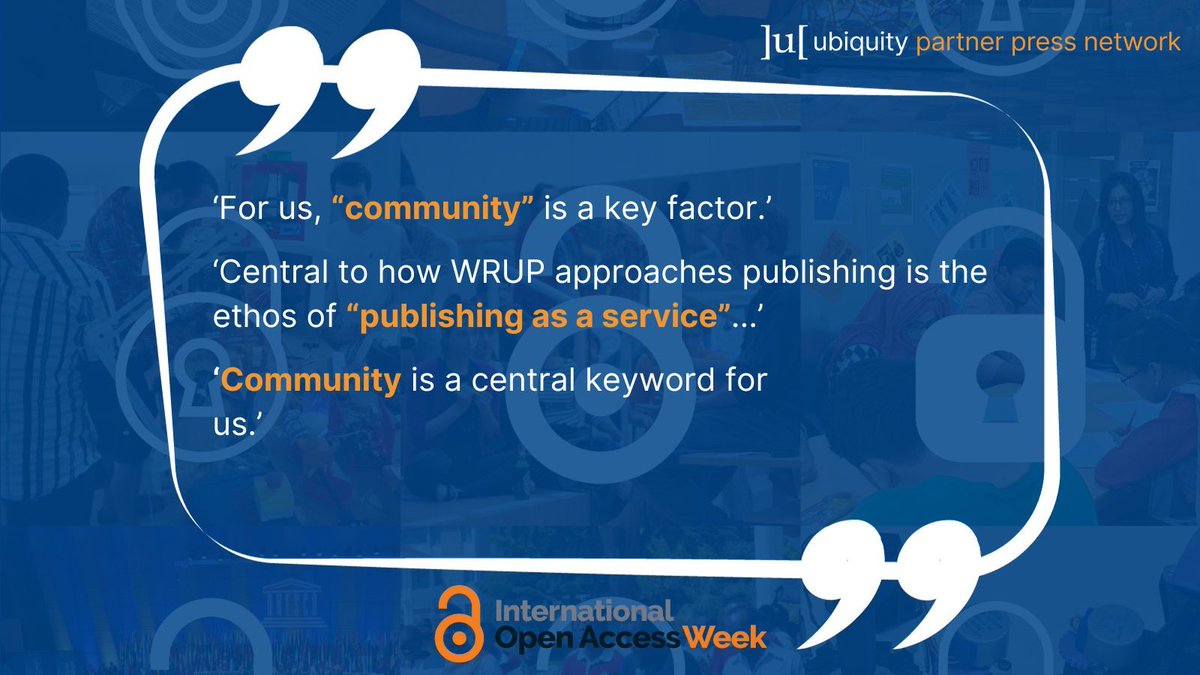 What does 'community' mean to the UPN? We spoke to @KITBibliothek, @HelsinkiUPress, @WRUniPress, about how their presses serve their local academic communities, and how they connect to the wider #OA community: buff.ly/406n0RA🌏 🔓 #OAWeek #oaweek2023