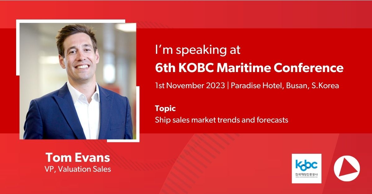 VesselsValue's tweet image. Tom Evans, VP Valuation Sales, will be a featured speaker at the 6th KOBC Maritime Conference on Nov 1st in Busan, South Korea. We&apos;re looking forward to connecting with industry leaders and discussing the latest trends in the maritime sector. #KOBC #MaritimeTrends