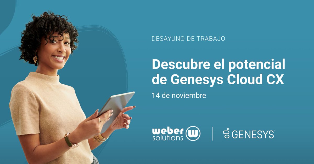 webersolutions's tweet photo. El próximo 14 de Noviembre celebraremos un desayuno de trabajo en las oficinas de Genesys para presentar todo el potencial de la solución #Genesys #Cloud #CX.  Toda la información detallada en el siguiente enlace ¡𝗧𝗲 𝗲𝘀𝗽𝗲𝗿𝗮𝗺𝗼𝘀!
https://t.co/cXF4EK47Nb https://t.co/lKzWjg2obz