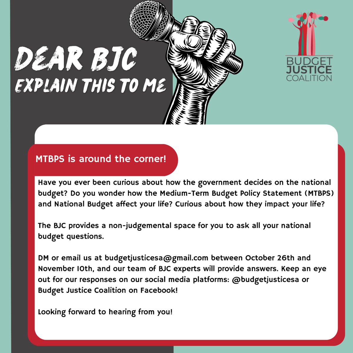 Government is set to present the Medium-Term Budget Policy Statement on 1 November 2023 at 14:00. It's the perfect opportunity to learn more about government spending and #budgettransparency. Take advantage of this chance by submitting your budget-related questions #MTBPS2023