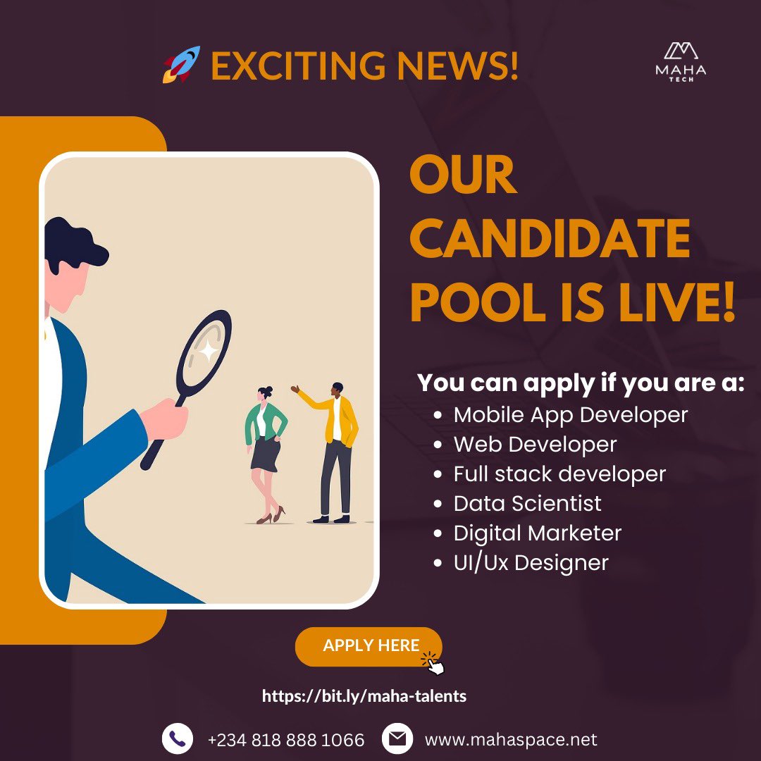 MahaTech_'s tweet photo. 🚀 Unlock Your Career Potential! Join Maha Technologies' Exclusive Candidate Pool and open doors to incredible job opportunities. Don't miss this chance to accelerate your career in tech. 
Apply Now - https://t.co/tiYmHgovhO 

 #mahatech #talent #jobseekers #jobopportunity #tech https://t.co/wSZpCVyVhP