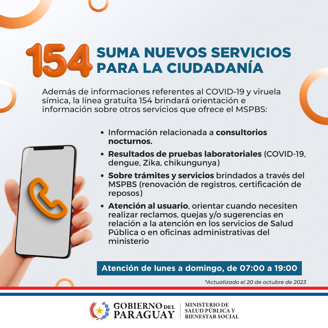 El Ministerio de Salud cuenta con la línea gratuita 📲154 para darte información