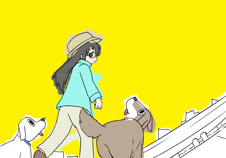 ooyodo (kancolle) 1girl dog long hair black hair hat walking glasses  illustration images